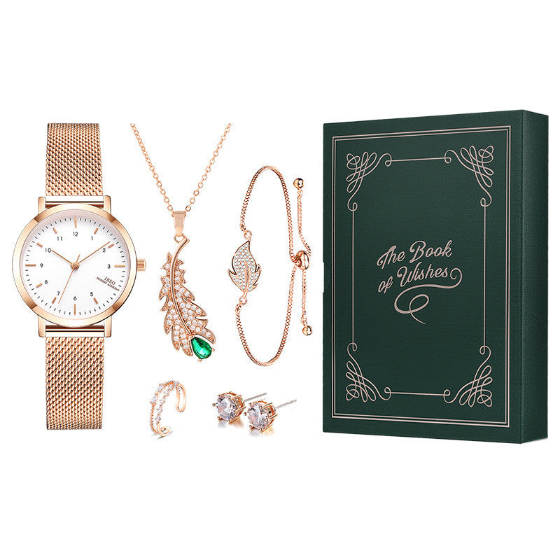 Ladies Set Watch Rhinestone Jewelry Bracelet Necklace