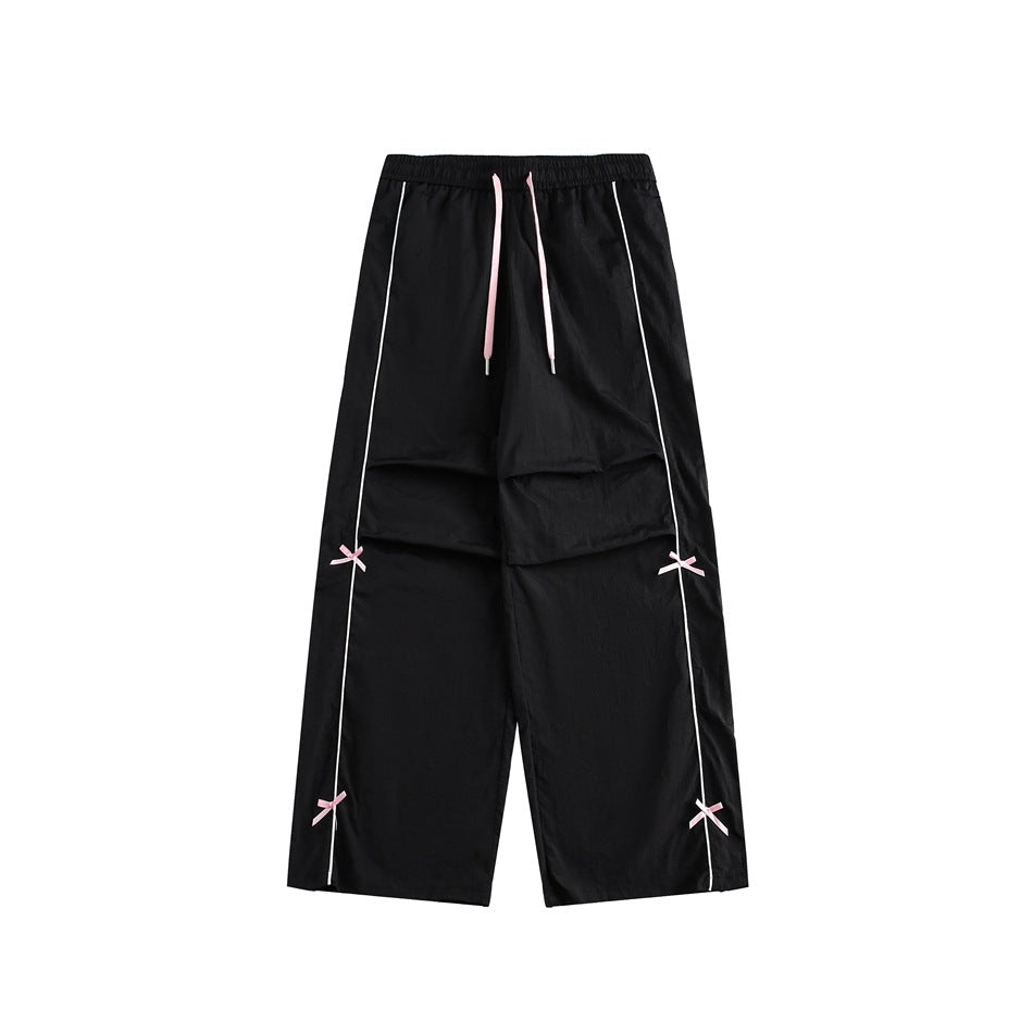 Women's Retro Sports Straight Casual Pants With Bow Decoration