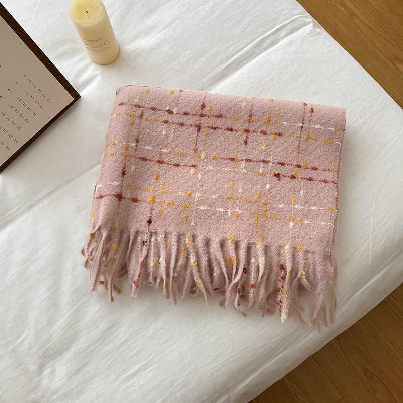 Black Plaid Artificial Cashmere Scarf Women