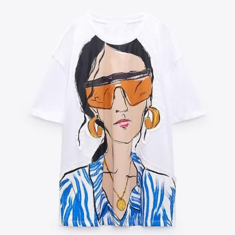 Casual Fashion Crew-neck Short-sleeve Top Girls 3D-printed T-shirt