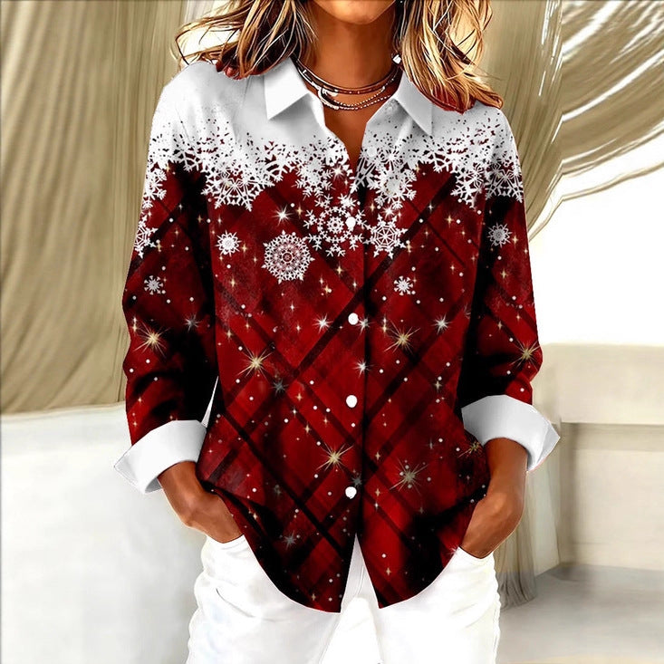 Womens Plaid Loose-Fit Retro Long-Sleeve Shirt Top