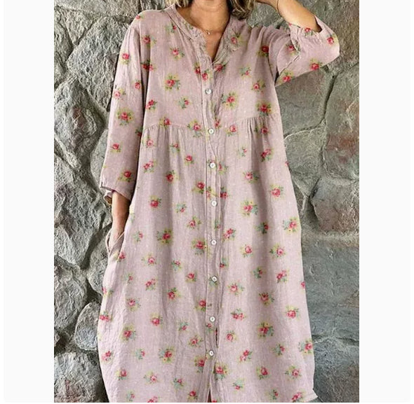 Women's Loose Round Neck Fashion Long Sleeve Printed Dress