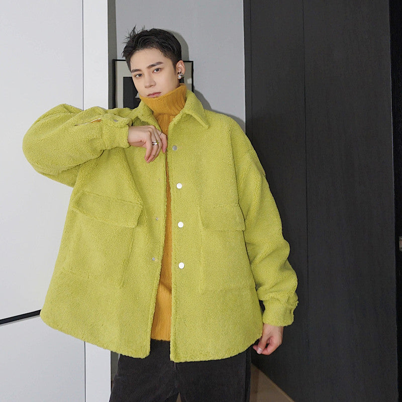Avocado Green Lamb Faux Sweater Coat