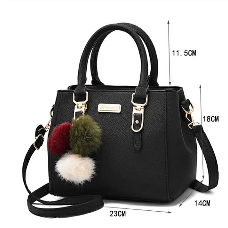 PU Leather Vintage Handbags for Women - Plush Tassel Messenger Tote and Crossbody Bag