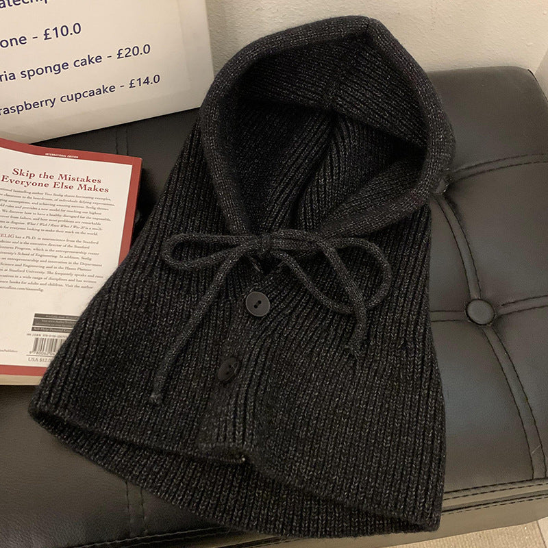 Women's Warm Scarf Integrated Earflaps Woolen Knitted Hat