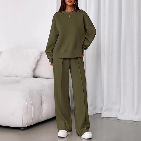 Solid-color Long-sleeve Hoodie And Zip-up Pants Two-piece Set