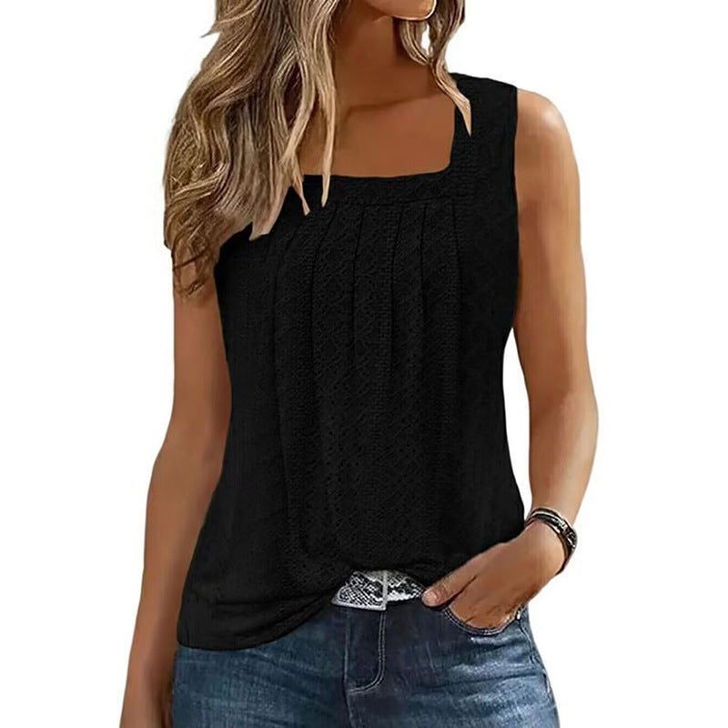 Women's Loose Pleated Square Collar New Suspender Top