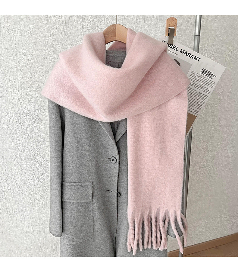Mohair Casual Stil Blød Fluffy Ensfarvet Varmt Tørklæde