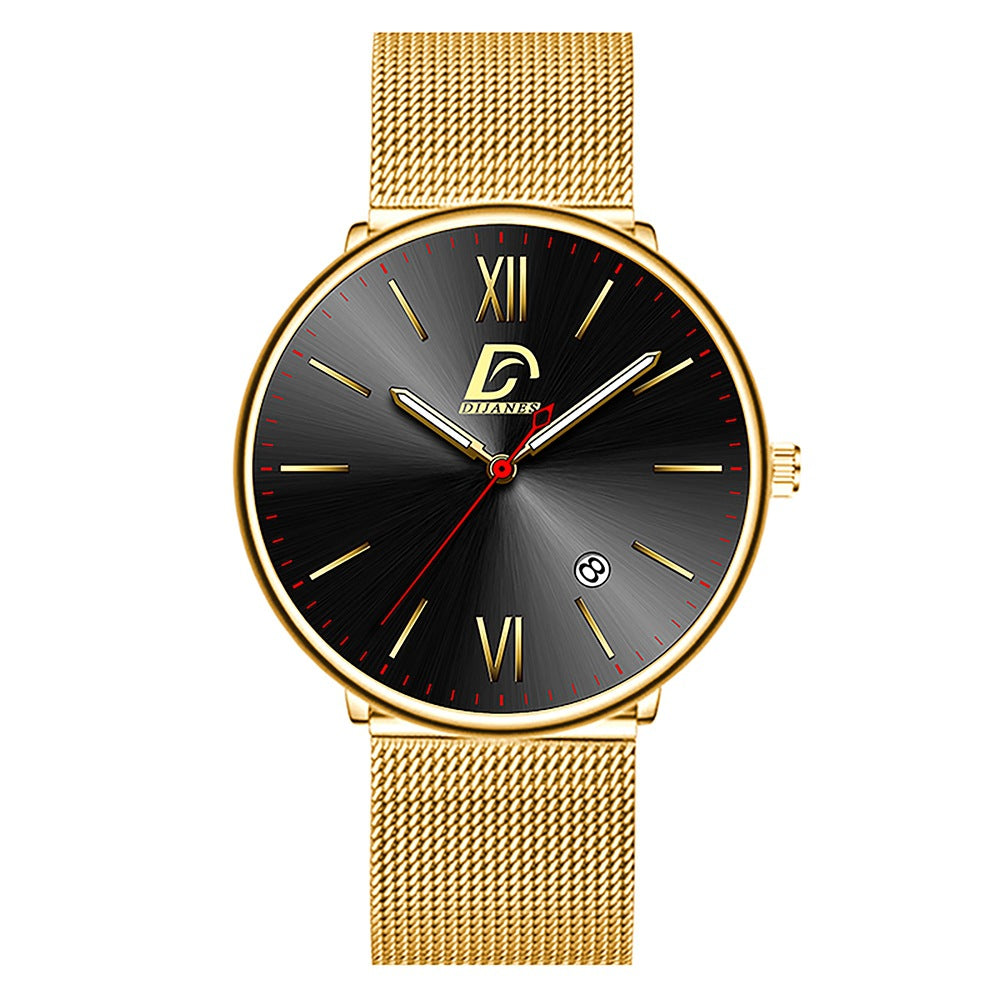 Men's Stainless Steel Calendar Watch Korean Version