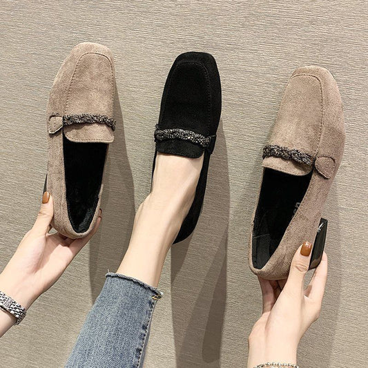Women's Shoes With Rhinestone Square Toe Mid-heel Chunky Heel Shoes