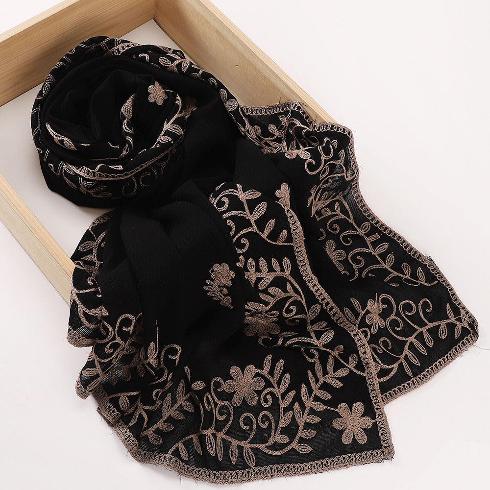 Ethnic Style Black Embroidered Toe Cap Shawl Scarf