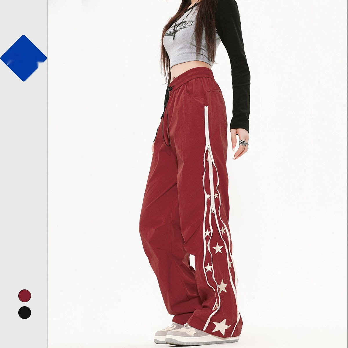 Side Star Design Straight College Style Sports Pants