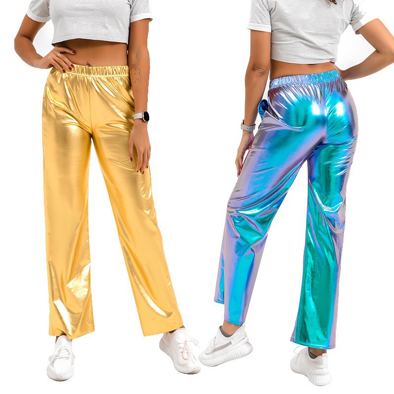 Sports Stretch Fashion PU Bright Leather Casual Pants