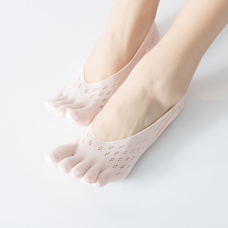 Women's Fashion Mesh Five Fingers Shallow Silicone Lace Socks