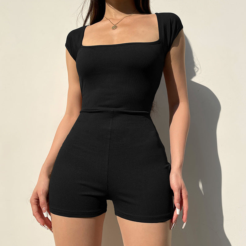 Solid-color Cutout Backless Strap Jumpsuit