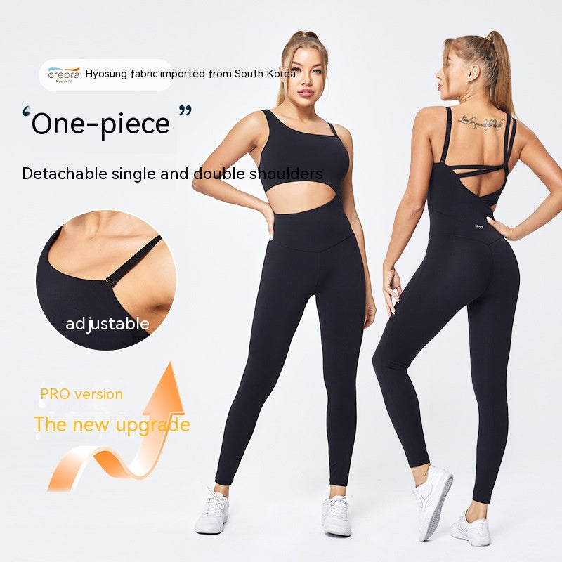 Free Shoulder Strap Slim Fit Hip Raise Fitness Nude Feel Sports Yoga Jumpsuit Women