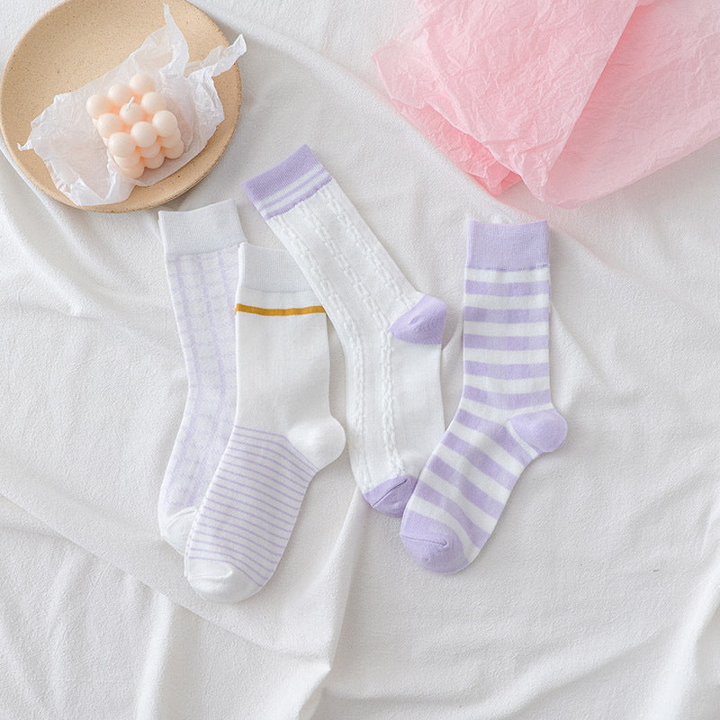 Purple-toned Womens Mid-calf Socks A Lightweight