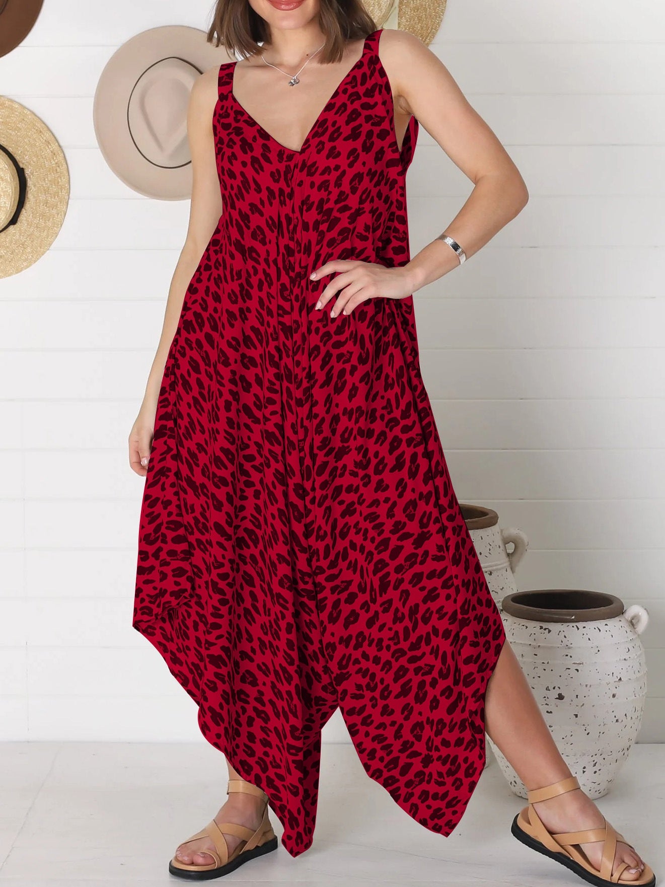 Suspender Leopard Print Wide Leg Jumpsuit