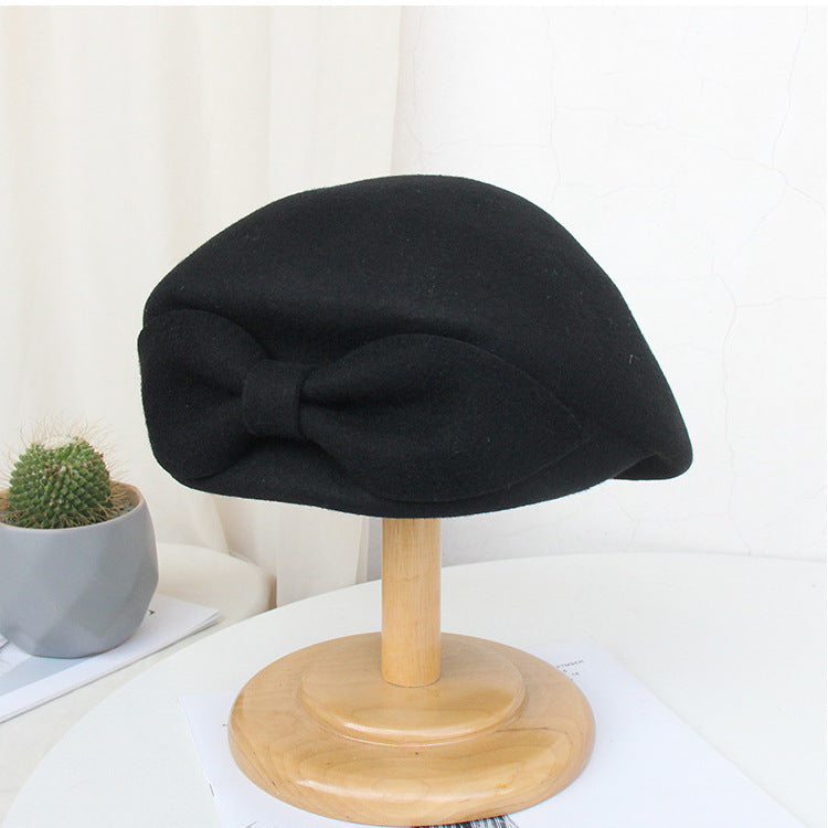 Women's Fashion Vintage Bow Wool Beret Hat