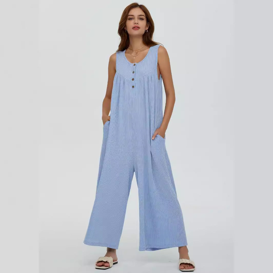 Sommer Europæisk og Amerikansk Stil Frisk Casual Dame Jumpsuit Med Lommer