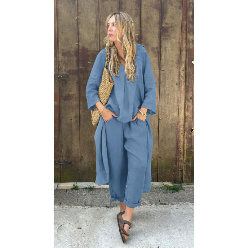 Shirt And High-waisted Loose-fitting Pants Workwear Set