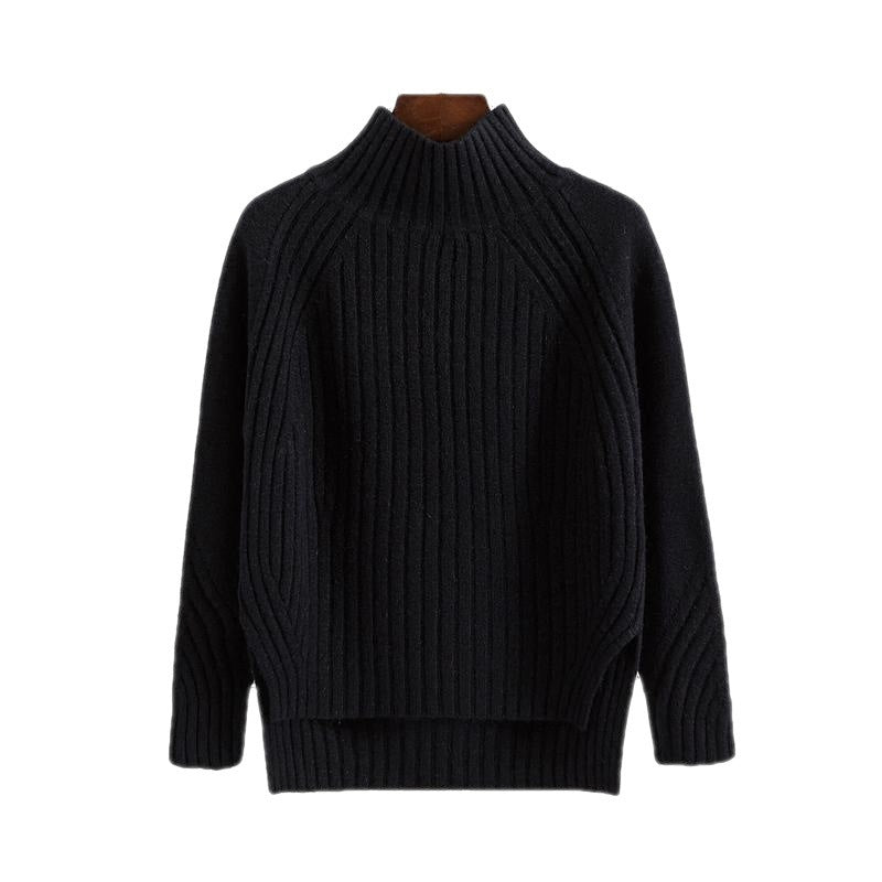 Pure Color Half Collar Sweater Women's Long-sleeved Front Short Back Long Knitted Bottoming Shirt