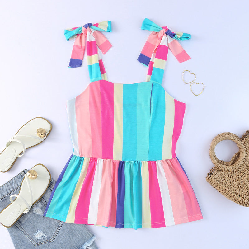 Rainbow Striped Vest Women's Knitting Pullover