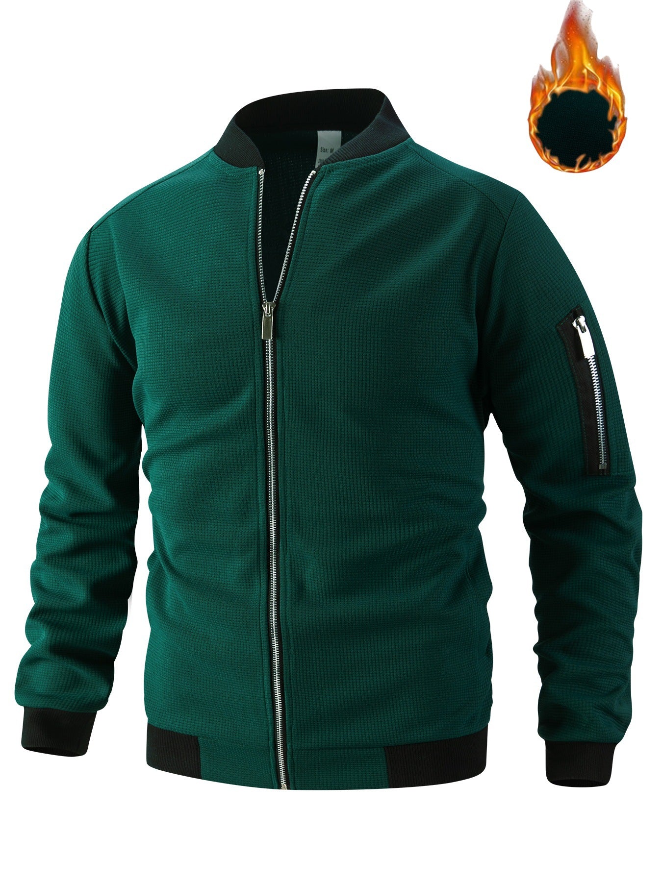 Men's Waffle Solid Color Cardigan Pocket Zipper Thickening Stand Collar Coat