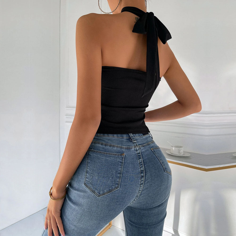 Women's Solid Color Halter Cross Small Vest Sexy Slimming Top