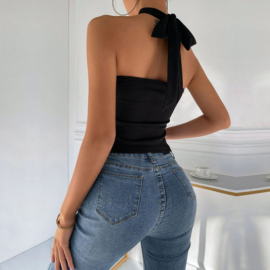 Women's Solid Color Halter Cross Small Vest Sexy Slimming Top