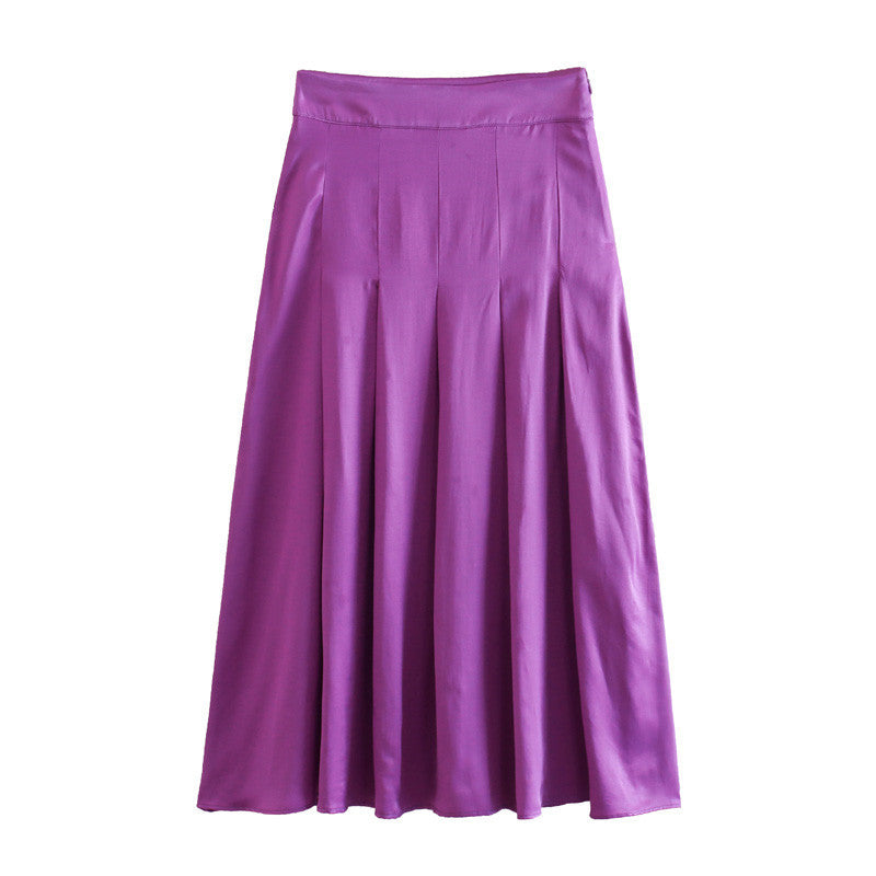 Long Sleeve Tie-dyed Loose Shirt Silk Satin Pleated Suit Women
