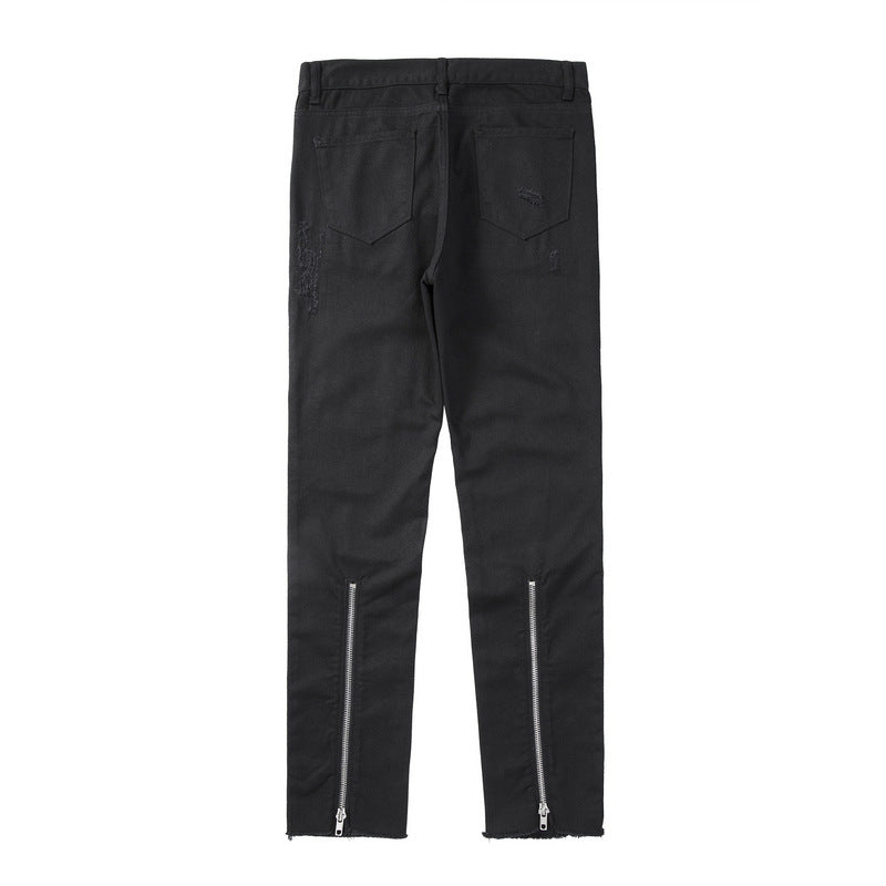High Street Back Zip Frayed Black Jeans