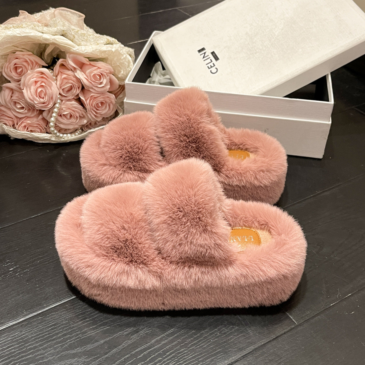 Plus Size Slippers Women's Thick Bottom 7cm Brushed Lining Home