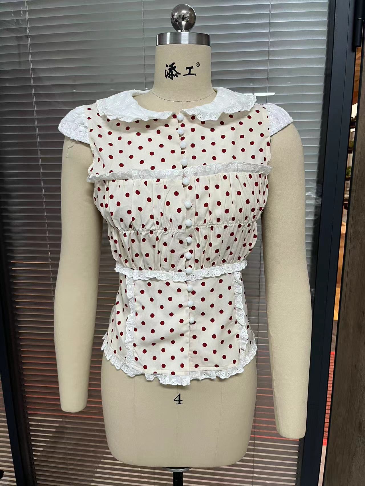Polka Dot Lace Stitching Shirt Women's Top