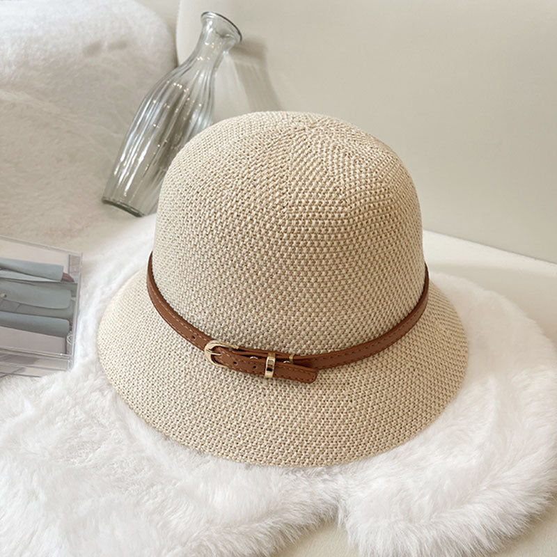 Women's Vintage Style Linen Knit Belt Basket Hat