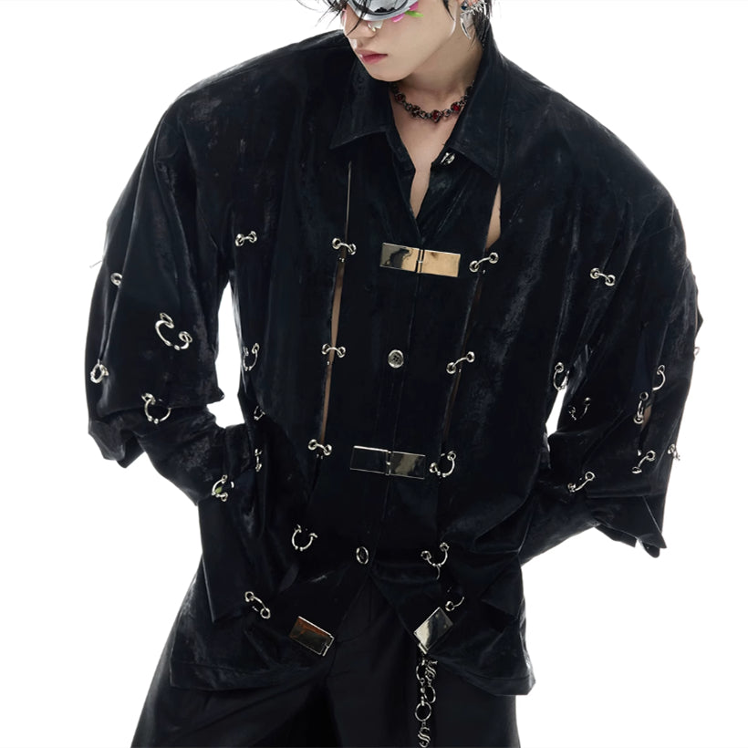 Heavy Niche Metal Buckle Hollow Sense Of Design Shirt