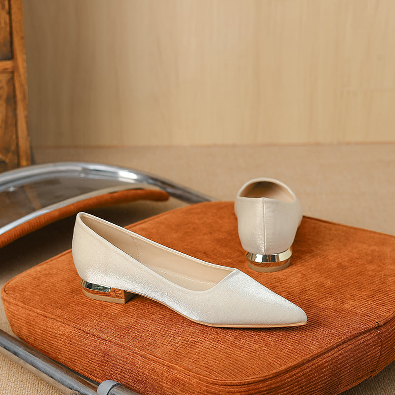 Womens Stylish Pointed-toe Chunky-heel Flats