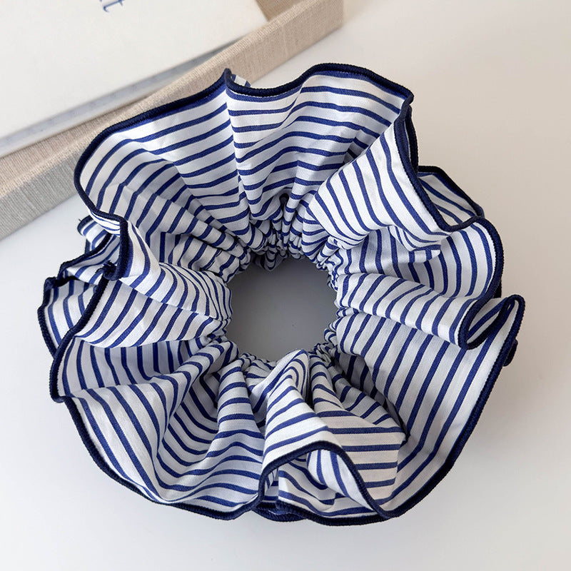 Sweet Blue Striped Double-layer Large Intestine Hair Ring All-match Hair Accessories