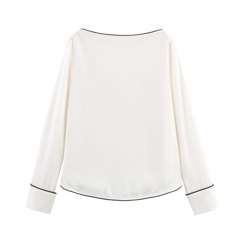 Color-block Trim Loose Pullover Blouse Women