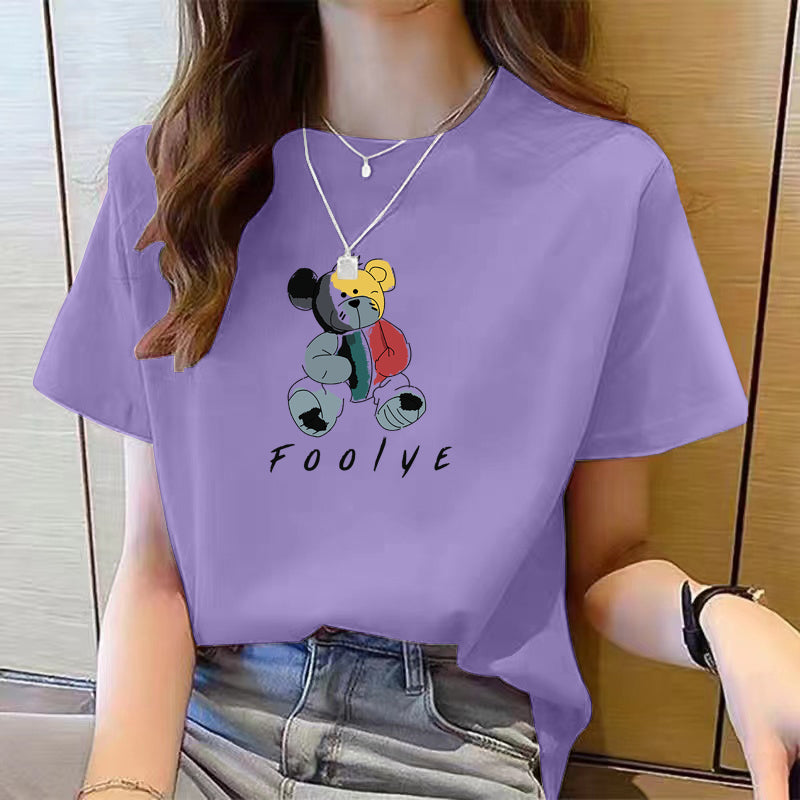 Women's Cute Bear Plus Size Cotton Short Sleeve T-shirt