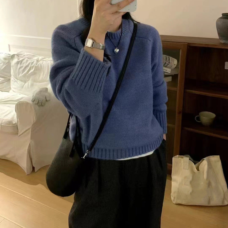 Solid Color Pullover Design Women's Knitted Top