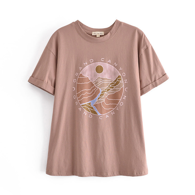 European And American Retro Bohemian Print T-shirt Women's Round Neck Pullover