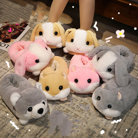Large Head Plush Warm Cotton Slippers Indoor Non-slip
