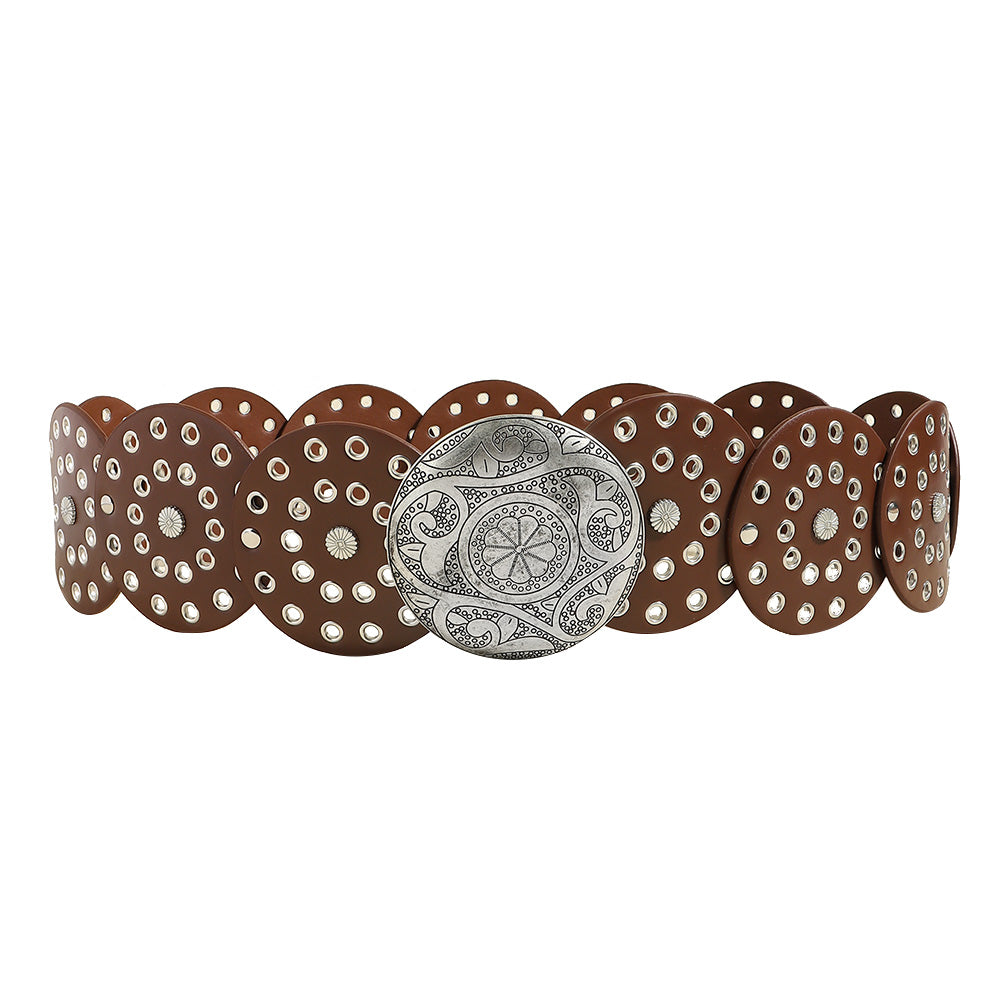 Fashion Punk Exaggerated Round Cutout Personality Belt Ladies Metal Retro Wide Belt