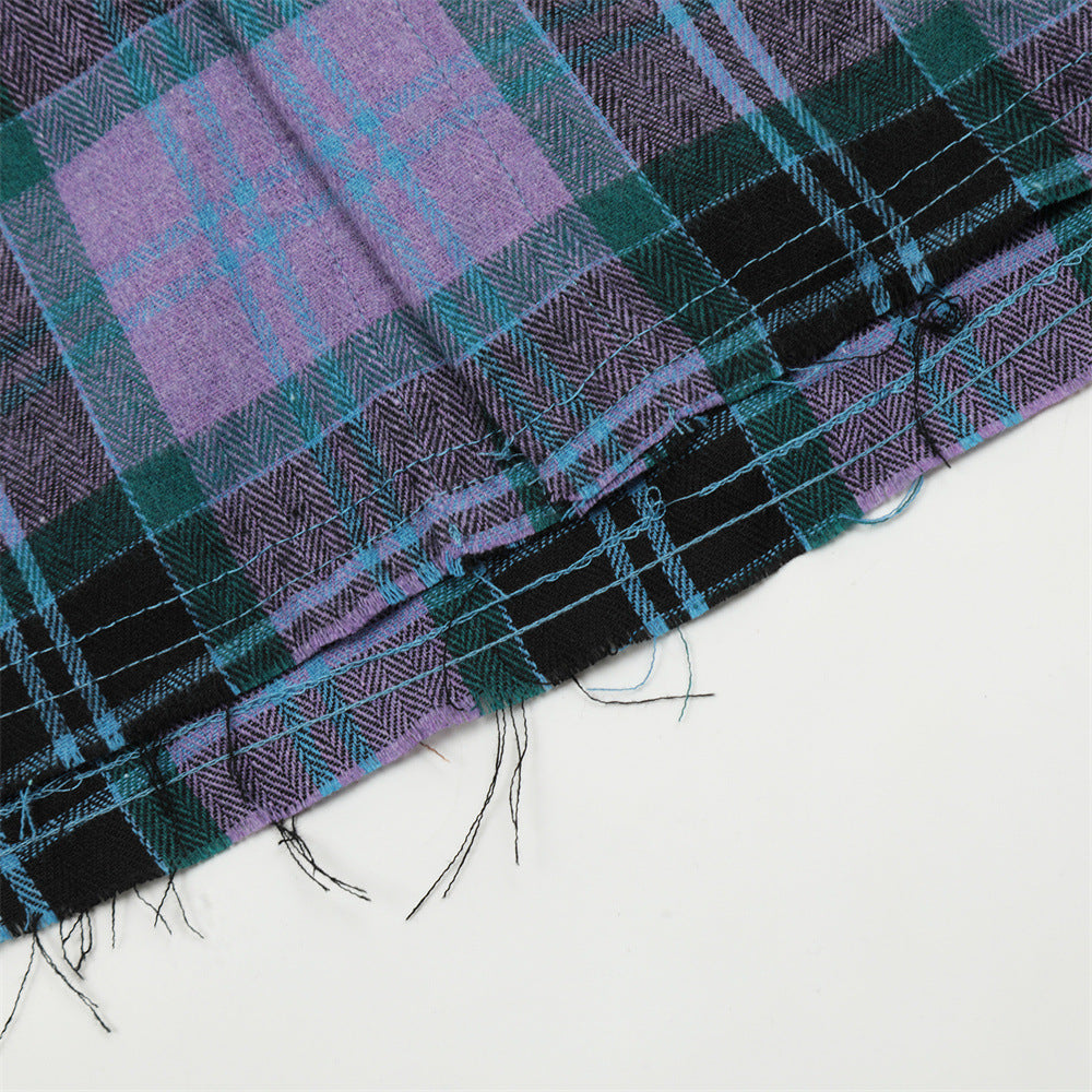 Plaid Long Sleeve Shirt Men's Letter Printed Cardigan