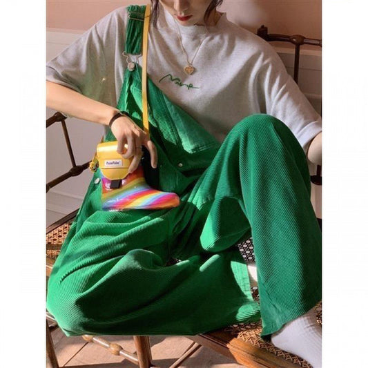 Retro fløjlsbukser overalls til kvinder, løse jumpsuit med brede ben