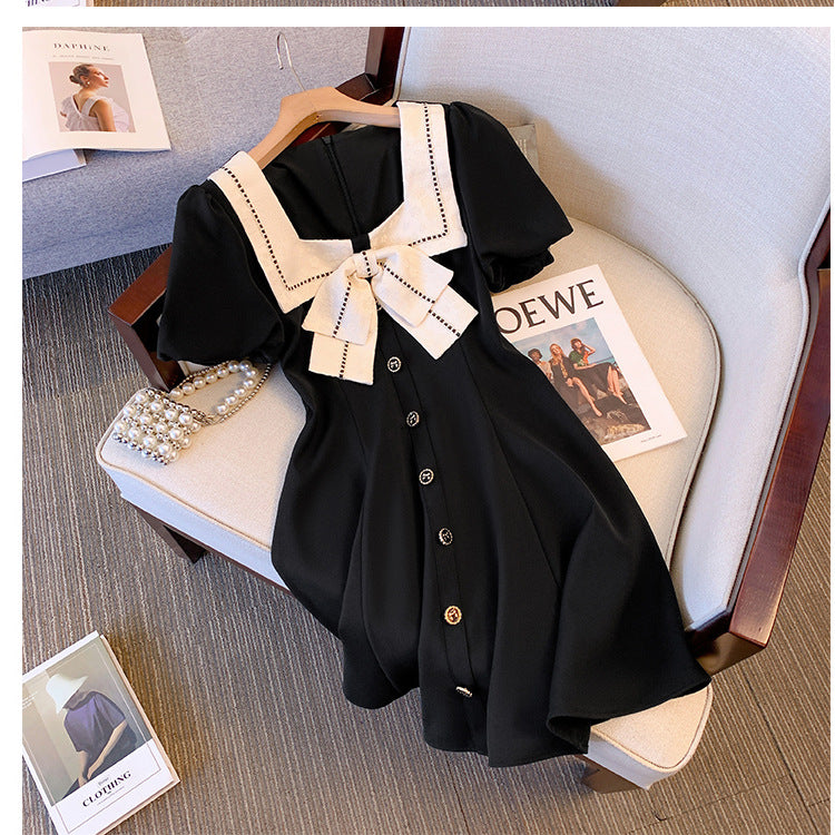 Womens French-style Casual Square-neck Short-sleeve Dress