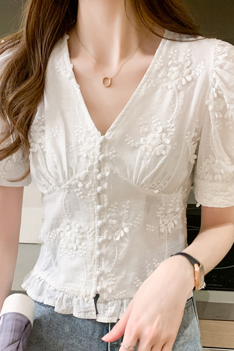High Waist Short Waistband Small Shirt Western Style V Collar