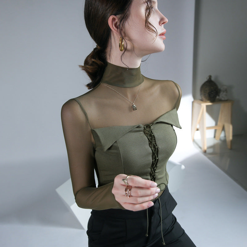 Women's Design Mesh Patchwork Top Bottoming Shirt