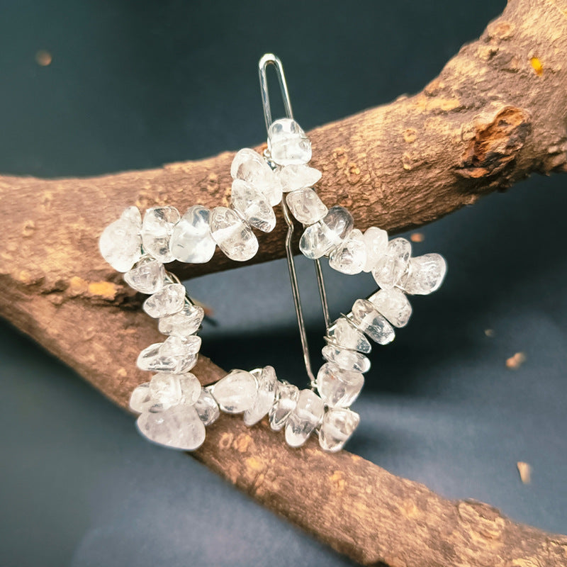 Natural Crystal Gravel Pentagram Hair Clip